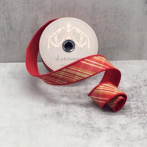 Cranberry, Tan, & Orange Dupion Braeburn Plaid Ribbon
